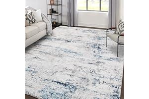 GENT DRIZZ Area Rug Living Room Rugs: 5x7 Large Soft Indoor Carpet Modern Abstract Rug with Non Slip Rubber Backing for Under Dining Table Nursery Home Office Bedroom White Gray Blue