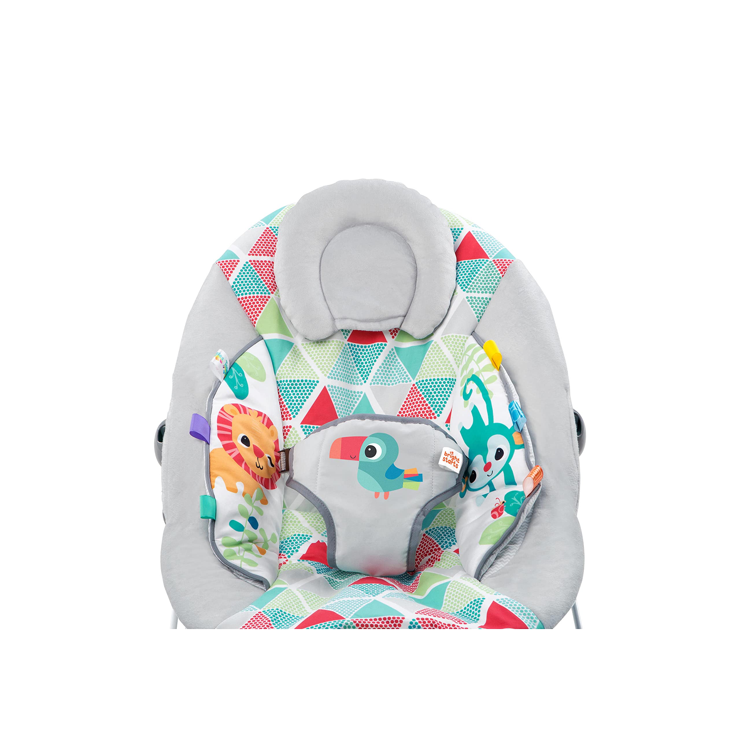 Bright Starts Baby Bouncer Soothing Vibrations Infant Seat - Taggies, Music, Removable -Toy Bar, 0-6 Months Up to 20 lbs (Toucan Tango)