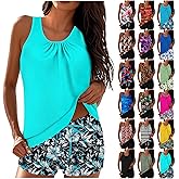 Two Piece Women's Tankini Swimsuits Blouson Swim Tank Top with Shorts 2026 Modest Full Coverage Bathing Suits