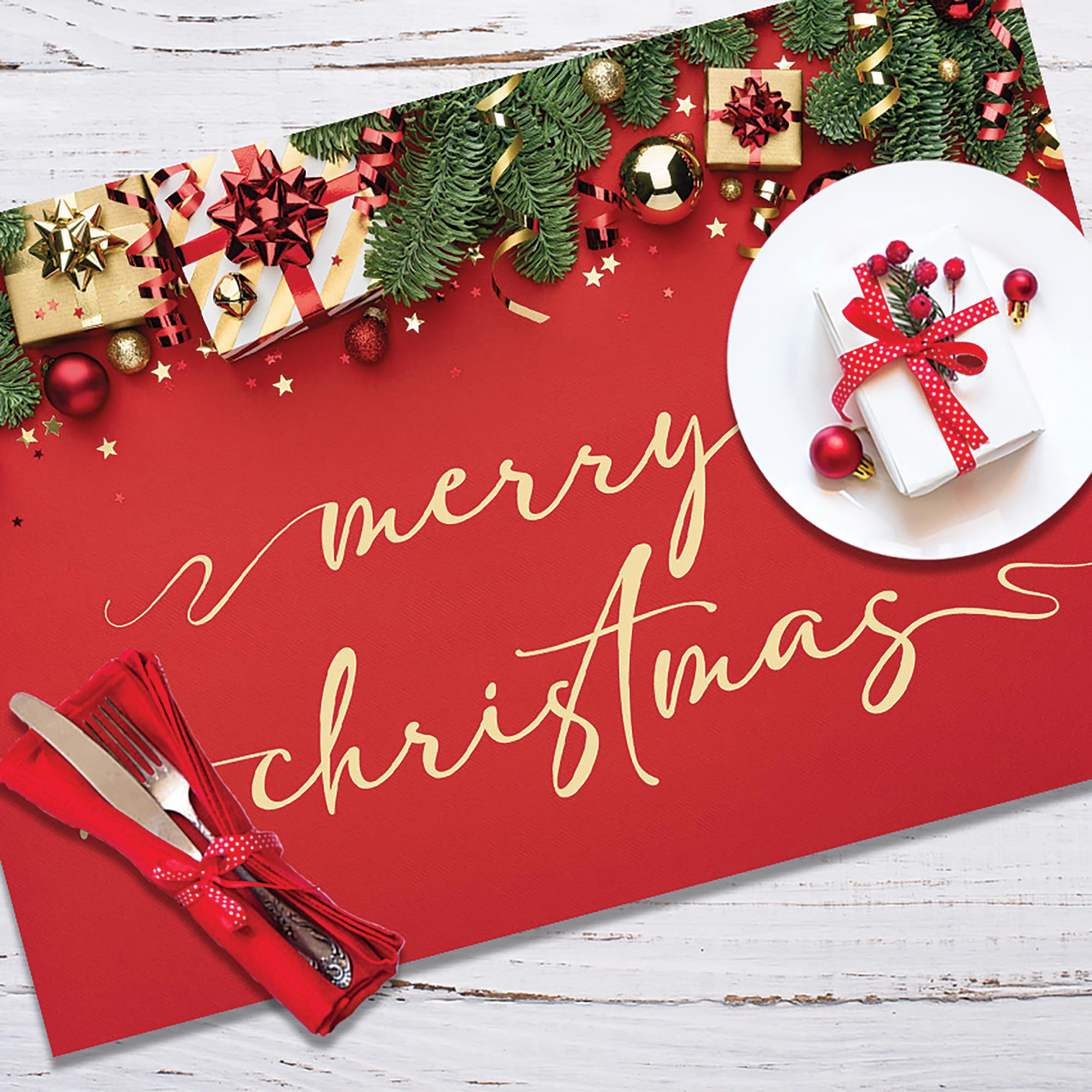 CREARREDA Christmas Placemats, Set of 4 PVC Breakfast Placemats, 48 x 33 cm, Non-Slip, Washable, Dirt-Resistant, Heat Resistant, Made in Italy