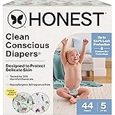 The Honest Company Comfort Dry Disposable Diapers for Sensitive Skin, Hypoallergenic, Fragrance-Free, Winter '25 Seasonal Prints, Club Box, Size 5 (27 lbs), 44 Count