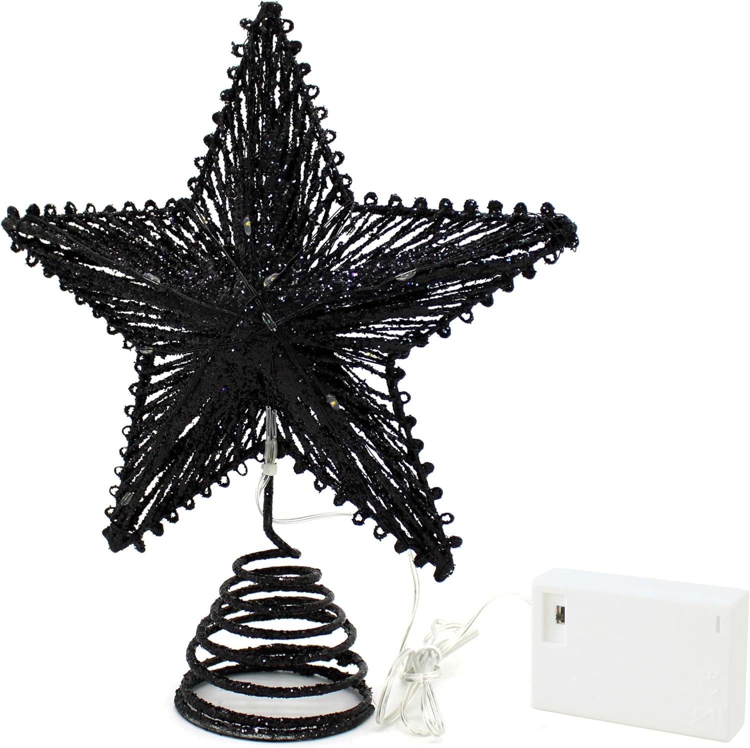 Tree Toppers - CVHOMEDECO. Tree Top Star with Warm White LED Lights and Timer for Christmas Ornaments and Holiday Seasonal Décor, 8-Inch (Black)