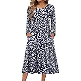 Zeagoo Long Sleeve Dresses for Women 2026 Fall Winter Casual Flowy A-Line Boho Midi Party Long Dress with Pockets