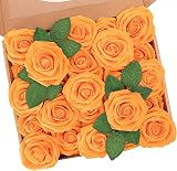N&T NIETING Artificial Flowers Roses 25Pcs Real Touch Foam Orange with Stems