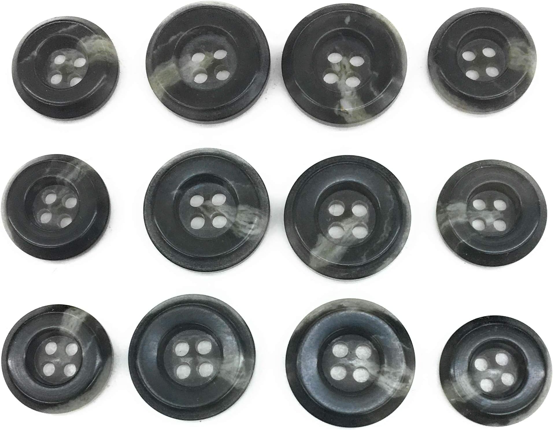 Dark Kaki Button Set -Tailored 4 Hole-Marbelized Finished ~ for Blazer, Suits, Sport Coat, Uniform, Jacket, Dresses 12 Pc.