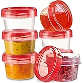 PLASTICPRO 6 Pack Twist Cap Food Storage Containers with Red Screw on Lid- 4 oz Reusable Meal Prep Containers - Small Freezer Containers Microwave Safe Red Plastic Food Storage