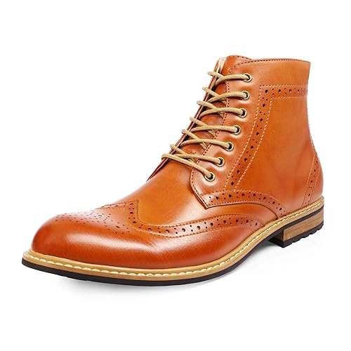 Bruno Marc Men's Dress Ankle Motorcycle Boots Wingtip Leather