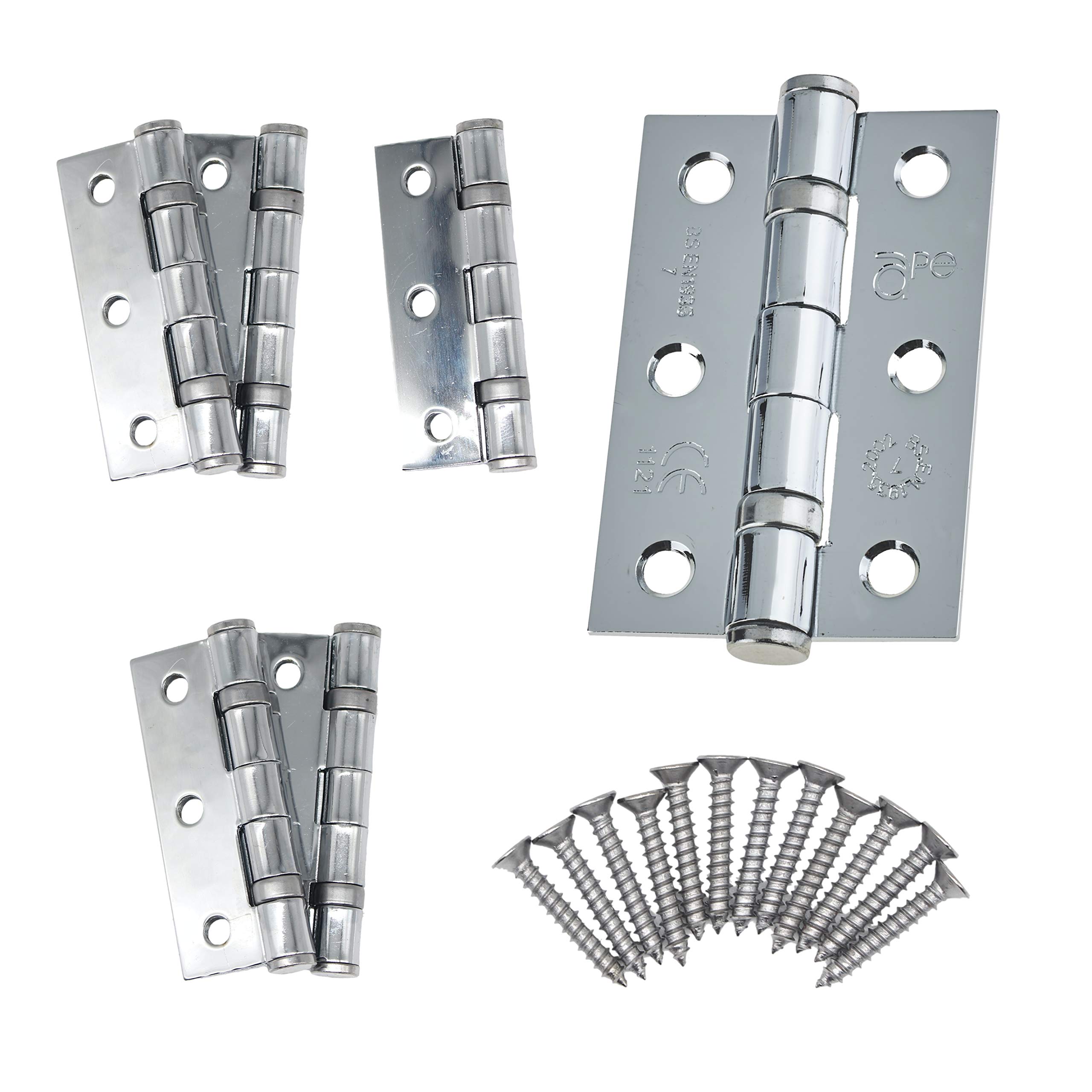 Door Hinge 3" / 76mm Polished Chrome Ball Bearing Washer CE Grade 7 for Fire Door 3 Pair