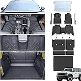 Runine Floor Mats for Ford Bronco 4-Door 2021-2023 2024 2025 (Not for 2 Door&Sport), All Weather Protection Custom Floor Mats Trunk Cargo and Car Windshield Cover for Car Accessories,Car Floor Liners