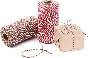 Benvo 656 Feet Cooking Twine Kitchen Cotton String 2mm Bakers Twine Natural Jute Twine 2 Ply String Rope Cord Wrapping (Red White and Red Green White Twine)