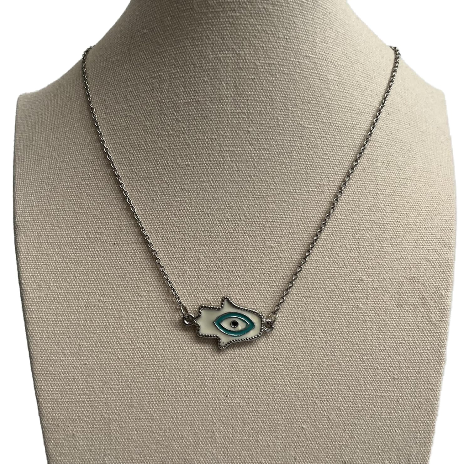 Evil Eye Pendant, White Hamsa Hand (JIT)