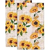 Wotinsi Hand Towels Set of 2 Yellow Watercolor Sunflowers Towels for Bathroom Soft Absorbent Decorative Hand Bath Towels Dish Towels for Kitchen Sports Gym Yoga Home Decor 14 x 28 in
