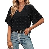 siliteelon Womens Blouses Dressy Casual V Neck Ruffle Sleeve Flowy Chiffon Tops Swiss Dot Cute Summer Business Shirts