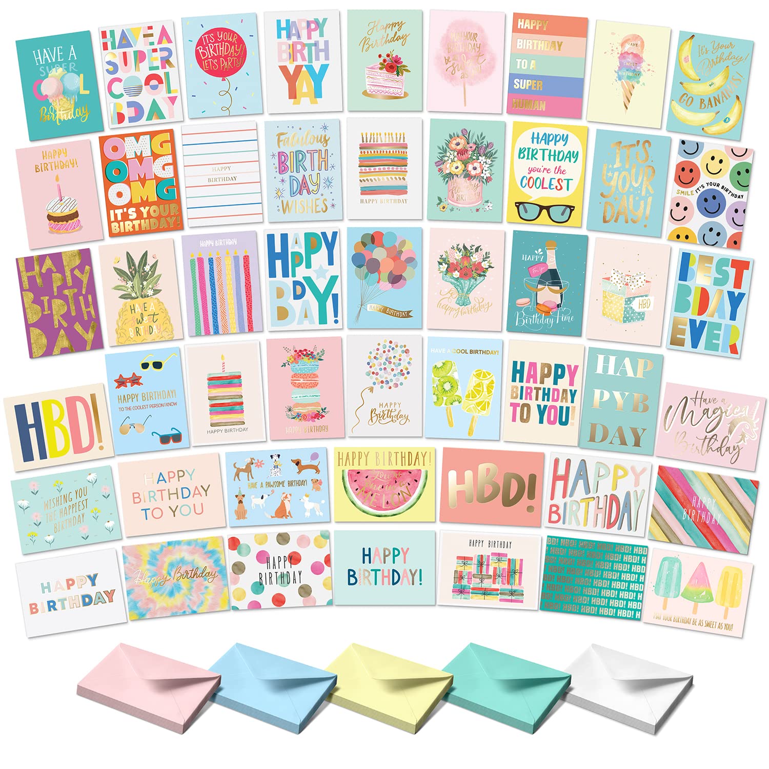 S&O Happy Birthday Cards with Envelopes and Assortment Box – Variety Set of 50 Assorted Birthday Notes. Perfect Bulk Pack for Celebrations, Office, Friends, Family, and Special Occasions