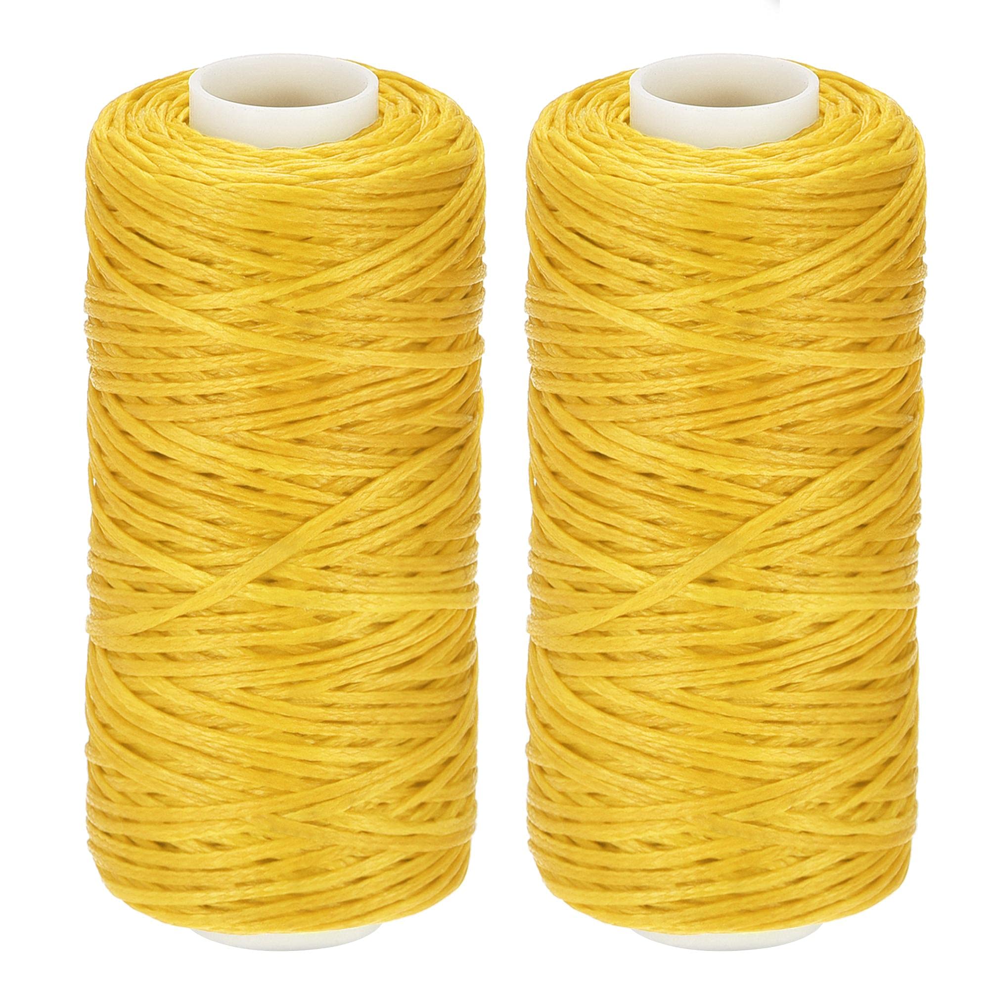 sourcing map Leather Sewing Threads 55 Yards 150D/1mm Polyester Waxed Cord for Manual Sewing (Yellow, 2pcs)