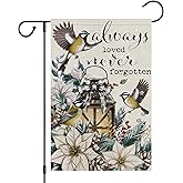 Heyfibro Always Loved Never Forgotten Memorial Garden Flag 12x18 Double Sided Burlap, Christmas Winter Birds Flower Yard Flags for Seasonal Xmas Rustic Outdoor Cemetery Decoration (ONLY FLAG)