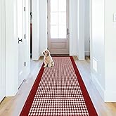 Ileading Christmas Hallway Runner Rug 2x6ft Red Kitchen Floor Mat Modern Geometric Non Slip Throw Rugs Indoor Doormat Machine Washable Accent Carpet for Winter Holiday Valentine's Day Decor