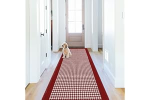 Ileading Christmas Hallway Runner Rug 2x6ft Red Kitchen Floor Mat Modern Geometric Non Slip Throw Rugs Indoor Doormat Machine Washable Accent Carpet for Winter Holiday Valentine's Day Decor