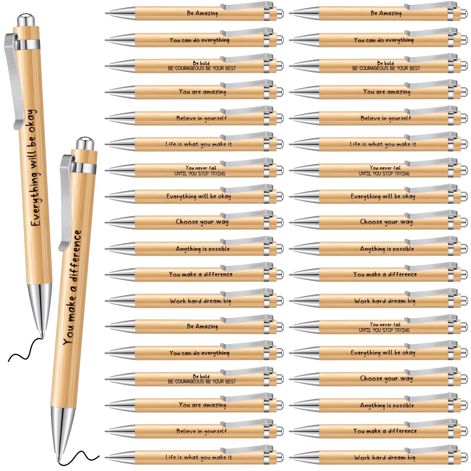 Tenare 36 Pcs Motivational Pens Inspirational Thank You Gifts Quotes Wood Ballpoint Pens Black Ink Encouraging Messages Inspirational Pens for Office School Coworker Colleagues Teacher Employee