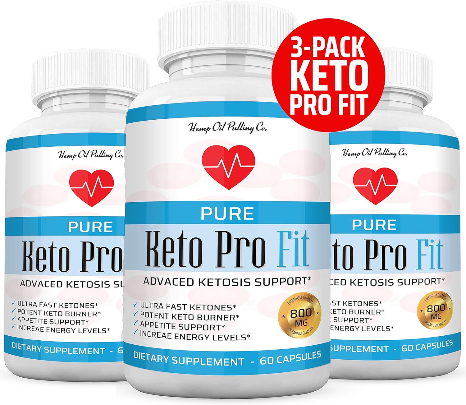 (3-Pack) Keto Pro Fit Pills Pure BHB Ketogenic Supplement 180 Count Mega 800mg Exogenous Ketones Ketosis for Men Women