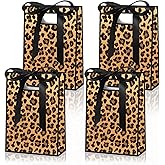 AnyDesign 16Pcs Leopard Print Party Favor Bags with Handles Brown Safari Animal Paper Treat Bags with Ribbon Bows Candy Goodie Bag for Birthday Wedding Party Favors Supplies