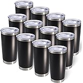 AIANJI 20oz Tumbler Bulk Stainless Steel Tumblers with Lid Vacuum Insulated Double Wall Travel Coffee Mug Powder Coated Tumbler Cup for Hot and Cold Drinks(Black, 12 pack)