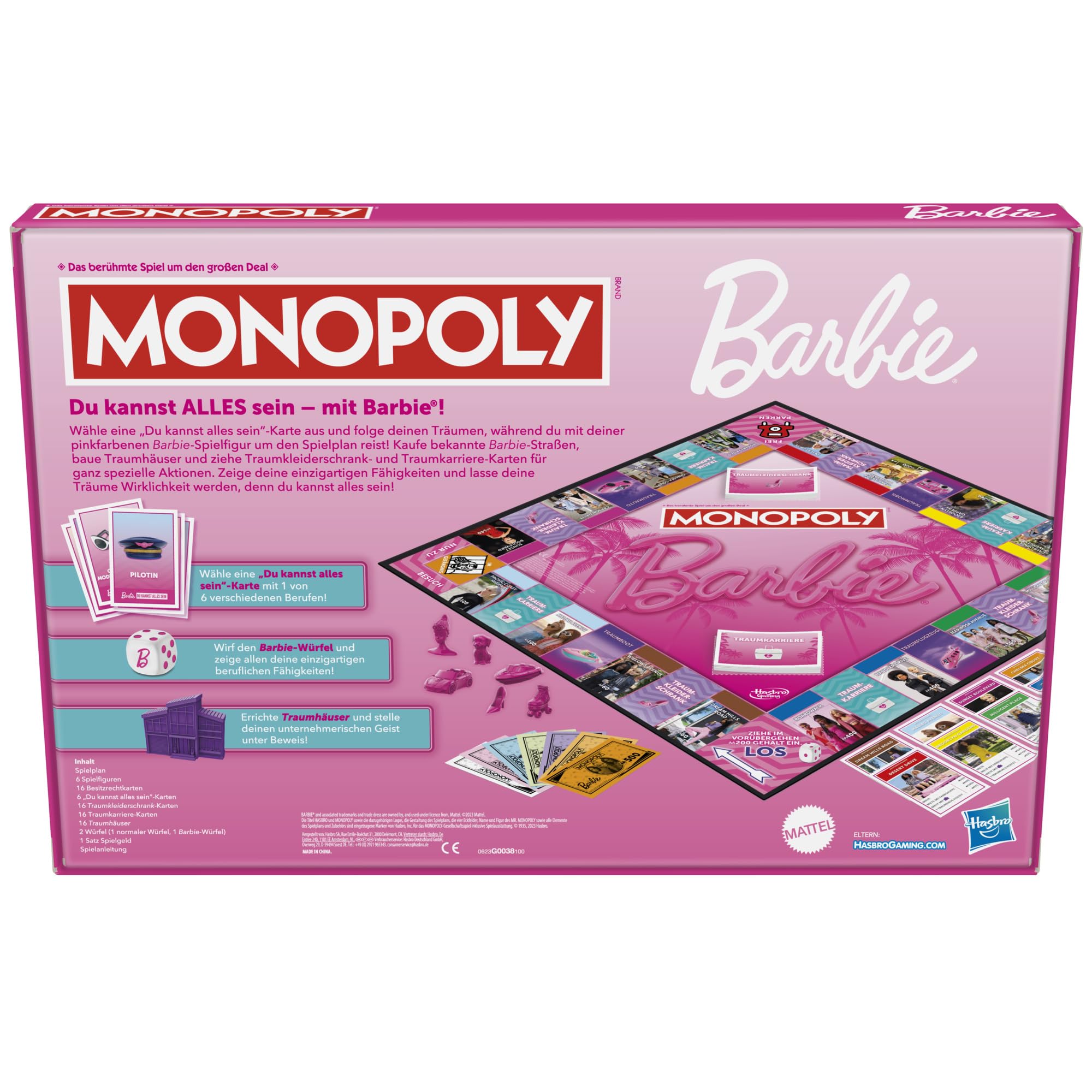 Monopoly Barbie Edition, das Klassische Brettspiel inspiriert von Barbies Traumwelt und ihren Abenteuern, originelles für Kinder und Teenager 3