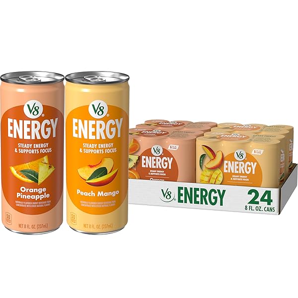 V8 ENERGY PEACH MANGO AND ORANGE PINEAPPLE ENERGY...