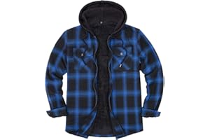 ZENTHACE Men's Sherpa Lined Full Zip Hooded Plaid Shirt Jacket