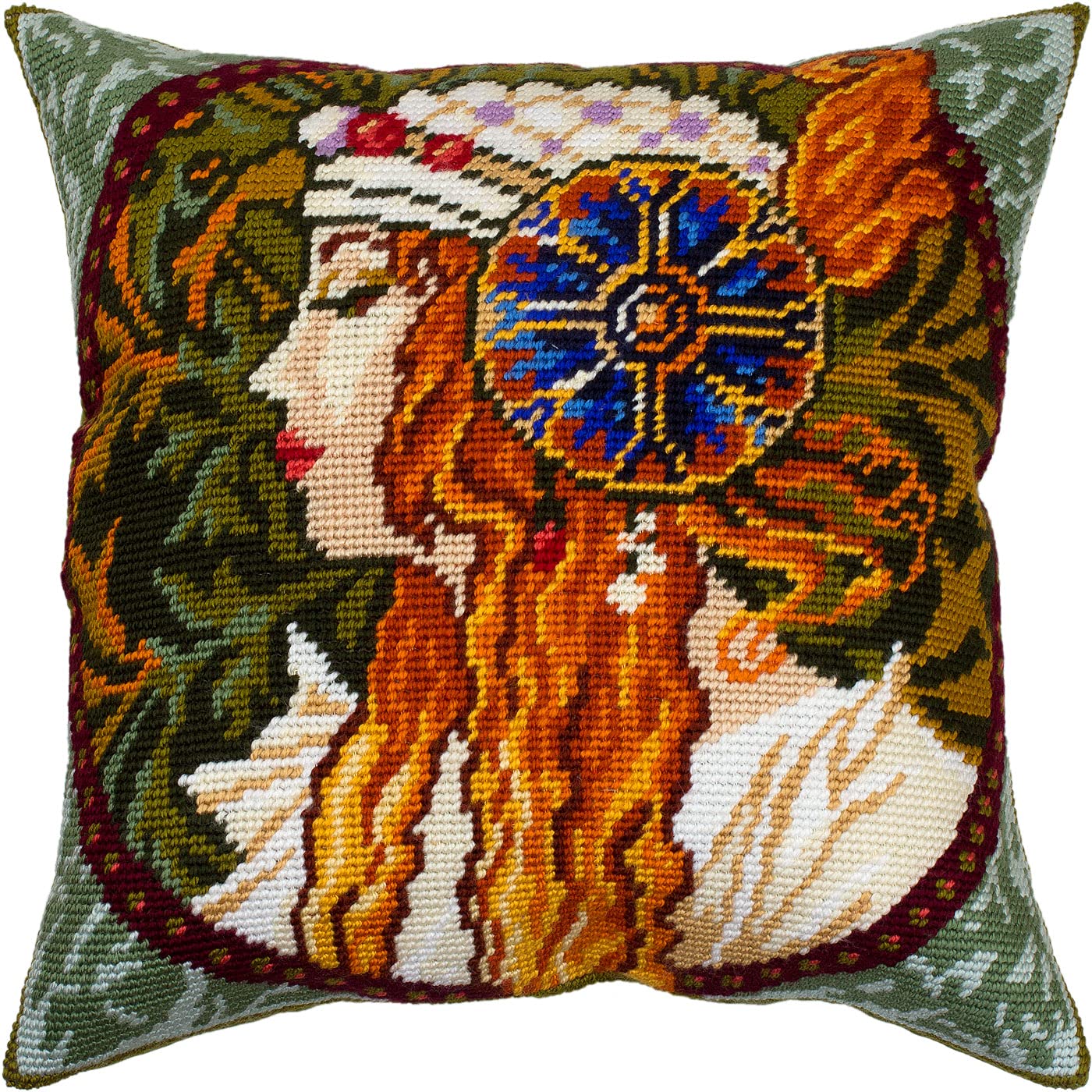 Brvsk Byzantine Head: The Blonde. Needlepoint Kit w/Printed Tapestry Canvas (40 × 40 cm) — Needlepoint Kit for Creative Cushion and Home Décor — Needlework Kit for Adult Beginners