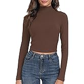 Artfish Women's Basic Mock Neck Slim Fitted Workout Rib Knit Long Sleeve Crop Top