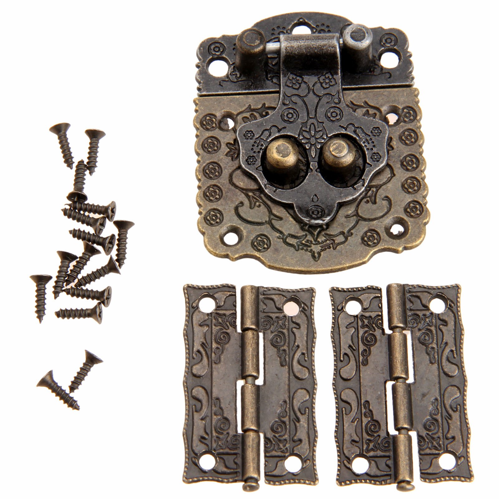 Antique Hinge Bronze Embossing Hasp Decorative Latch Lock for Wooden Jewelry Box Cabinet