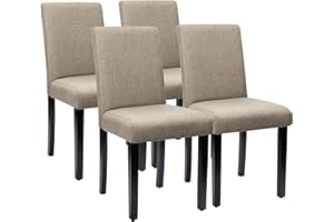 Furniwell Dining Chairs Upholstered Parson Urban Style Kitchen Living Room Side Padded Chair with Solid Wood Legs Set of 4 (Fabric, Beige)