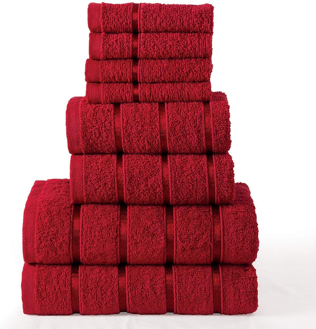 100% Cotton Towels (8-Piece Set) Soft, Absorbent | 4 Face 2 Hand 2 Bath Towel Men, Women, Kids | Machine Washable | (Red)
