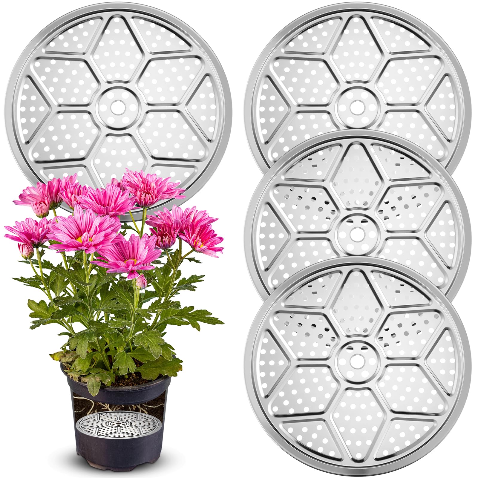 Photo 1 of Otoolling 4 Pack Large Pot Inserts for Planters 13 Round Plant Pot Insert Stainless Steel Flower Pots Inserts with Drainage Hole Durable Planter Fillers for Indoor Outdoor, Use Less Potting Soil