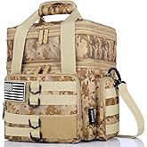 Tactical Lunch Box for Men, Large Insulated Lunch Bag for Adult, Heavy Duty Double Deck Expandable Lunch Cooler Bag with American Flag, Leakproof Soft Lunch Pail for Work Office Camping - Camo khaki