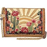 Mary Frances Desert Sunrise Beaded Crossbody Handbag – Removable Chain Strap Evening Clutch with Zipper Closure for Travel, Weddings, Parties – Multicolor
