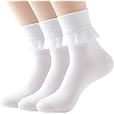 SRYL Women Ankle Socks Lace Turn-Cuff, Cute Ruffle Frilly Comfortable Cotton Socks Ladies Girl Princess,YYS09