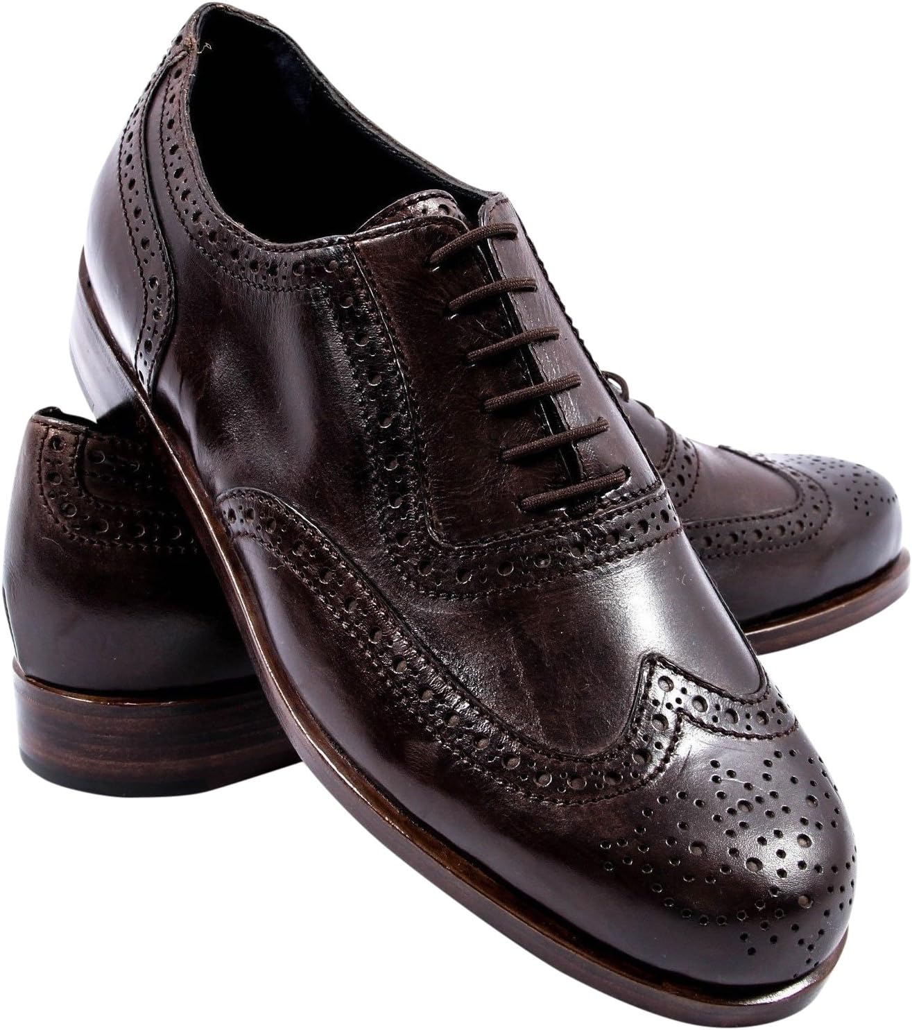 berluti Brown Leather Brouge Wing Tip Oxfords Dress Shoes Size 7.5