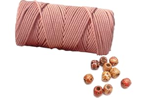 LOVING BASSO Macrame Cord 3mm 109 Yards Salmon Pink 1 Pack,Natural Cotton Rope for Colored Macrame Knitting, 4 Strands Twist Cotton Rope Macrame 3mm for Beginner Handmade Colored Wall Hanging Weaving Tapestry