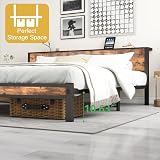 DUMEE Double Bed Frame with Storage Headboard, Metal Platform, 800lb view 7