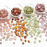 50PCS Bohemia Acrylic Beads, Transparent Assorted Metal Enlaced Focal Beads for Jewelry Making, Aesthetic Butterfly Flower Oval Czech Loose Beads Bulk for Necklace Bracelet Lanyard DIY HandiCrafts