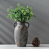 PORCER 9.84 Inch Terracotta Vase with Handles, Ceramic Rustic Vase for Home Decor, Vintage Antique Farmhouse Decor for Living Room, Table, Thanksgiving - Black Bronze