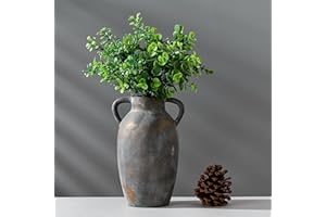 PORCER 9.84 Inch Terracotta Vase with Handles, Ceramic Rustic Vase for Home Decor, Vintage Antique Farmhouse Decor for Living Room, Table, Thanksgiving - Black Bronze