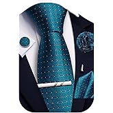 Ailisus Solid Plaid Checkered Tie Set for Men Silk Necktie Pocket Square Handkerchief Cufflinks Lapel Pin Tie Clip 5PCS