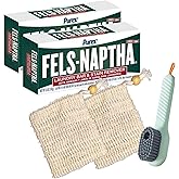 AMSY Stain Remover Bundle - Laundry Brush with Soap Dispenser &amp; 2 Sisal Pouches Bundled with 2 Pack of Fels Naptha Laundry Bars