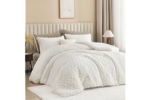 Andency Fluffy Sherpa Queen Comforter Set, Super Soft White Fleece Warm Bedding for Winter, Luxury Jacquard Boho Thick Fuzzy 