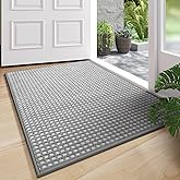 QiCaiJia Front Door Mat 17''x30'', Absorbent Muddy Dirt Resist Washable Non Slip Low-Profile Indoor Doormat, Easy Clean Entryway Welcome Door Mats, Grey