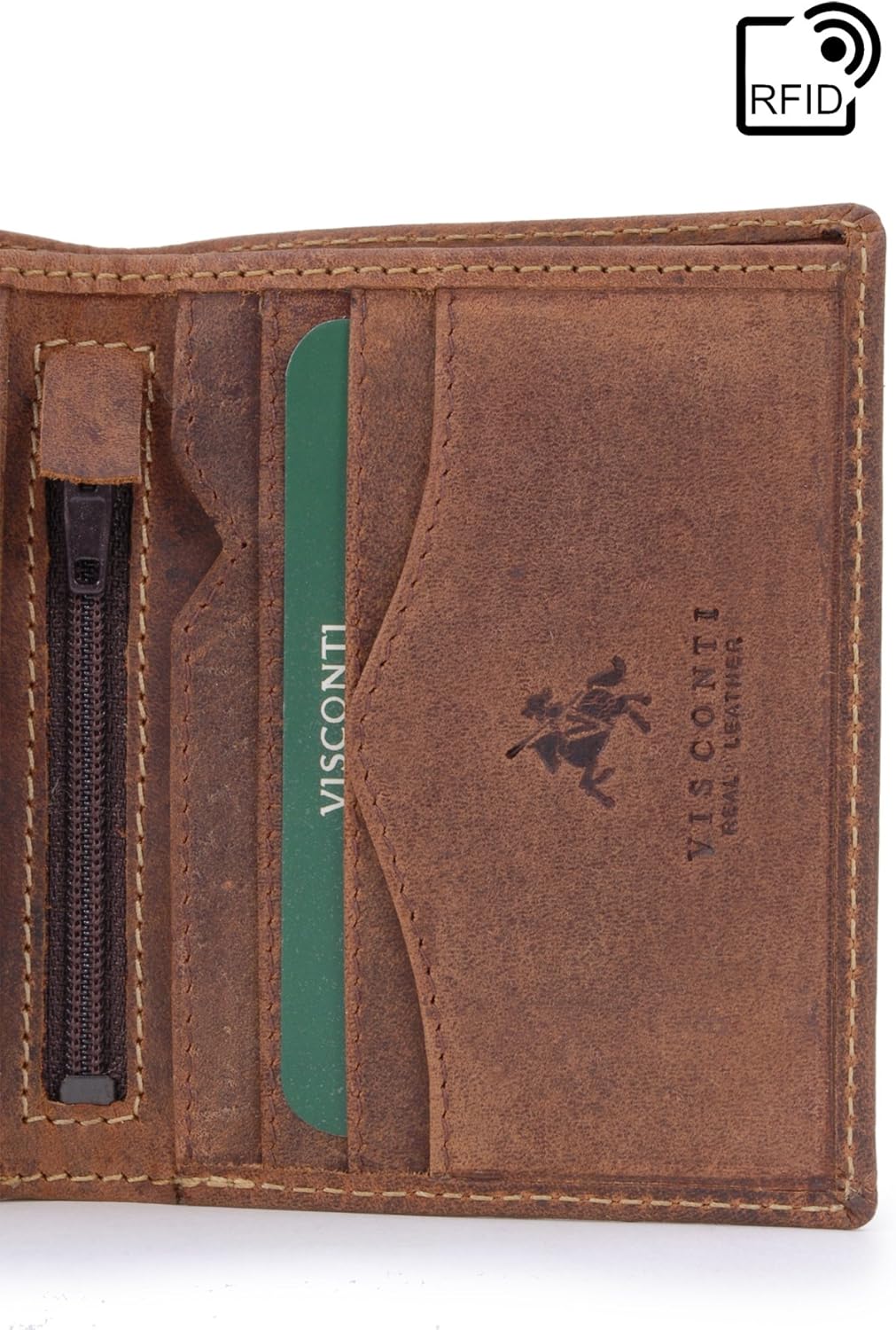 VISCONTI, Men's Small Bifold Leather Wallet, RFID Protected, 6 Credit Card Slots, Note Section & Coin Pocket, Gift Boxed - Image 4