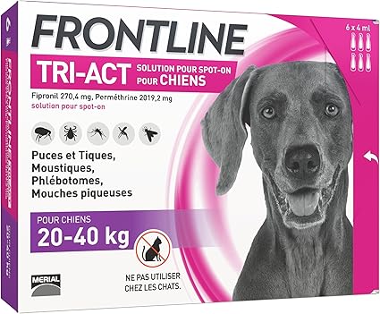 Frontline Tri Act Chien Anti Puces Et Anti Tiques Pour Chien 20 40kg 6 Pipettes
